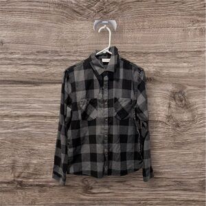 Mcedar Boys Black and Grey Plaid Button Up Shirt Size 13-14Y